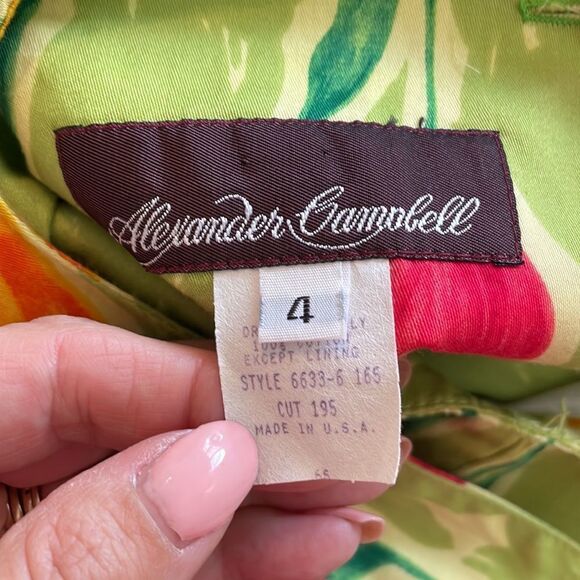 Vtg 80s/90s Alexander Campbell  green sleeveless sheath dress with tulip design - Picture 8 of 12